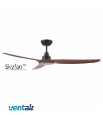 Ventair Skyfan DC Ceiling Fan 60" with Remote Control & Dimmable CCT Tri Colour LED Light - Black & Teak